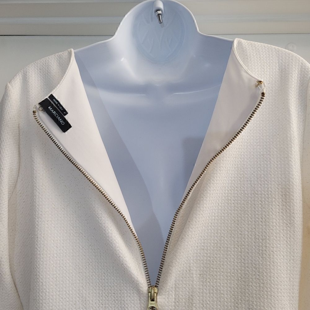 Marciano white dress with gold thread throughout and a gold zipper - Picture 7 of 8